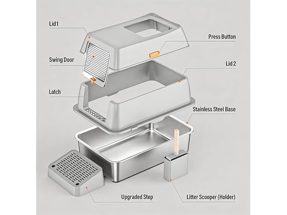 CatbruLop Stainless Steel Litter Box with Lid