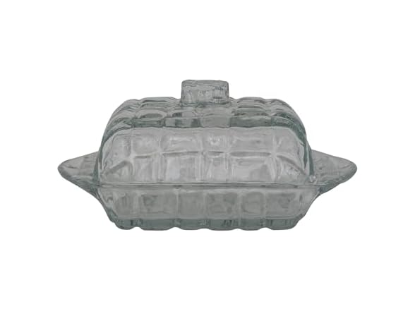 Creative Co-Op Pressed Glass Butter Dish with Grid Pattern