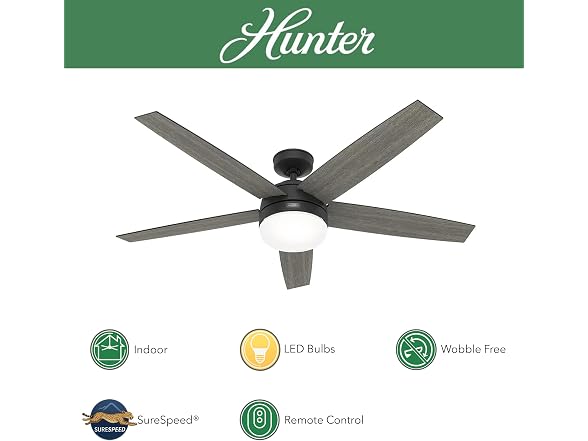 Hunter Fan 60 inch Matte Black Indoor Ceiling Fan with LED
