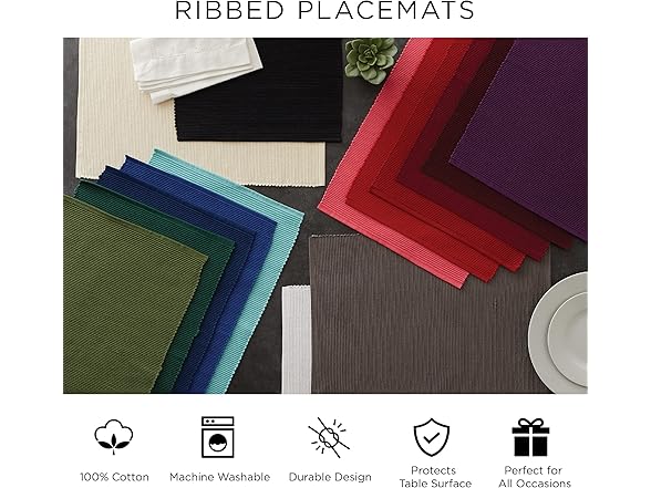 DII Ribbed Tabletop Cotton Placemat Set VARIES