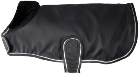 Pet Passion Dog Raincoat Faux Fur Trimmed Lined and Water Resistant Pet Jacket, Black, Medium