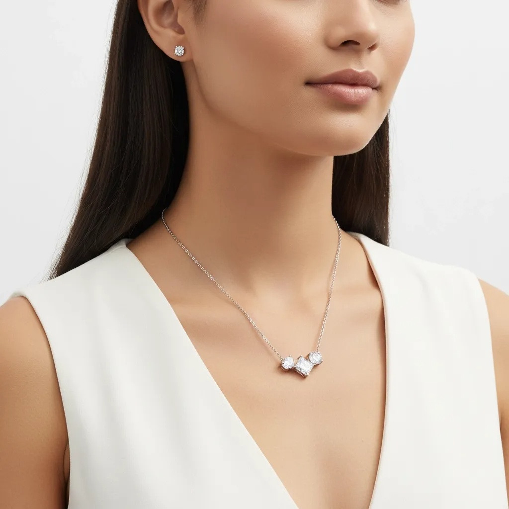 Moissanite Diamond Trio Necklace - Gallery 8