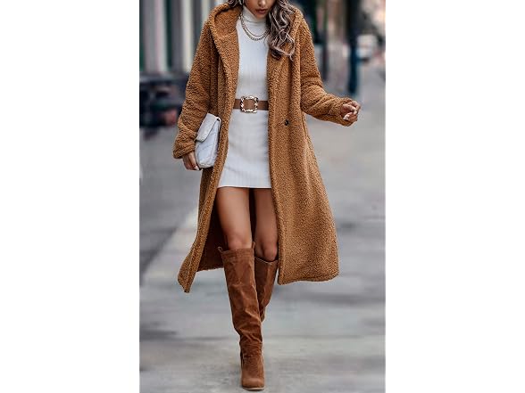 Angashion Women (S) Fuzzy Fleece Lapel Fur Jackets