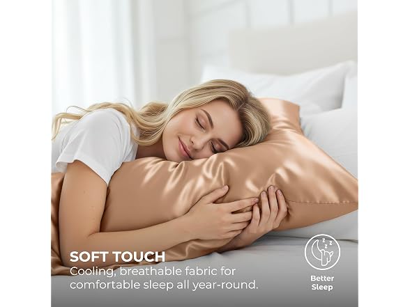 Pure Bedding Satin Pillowcase, 2 Pack