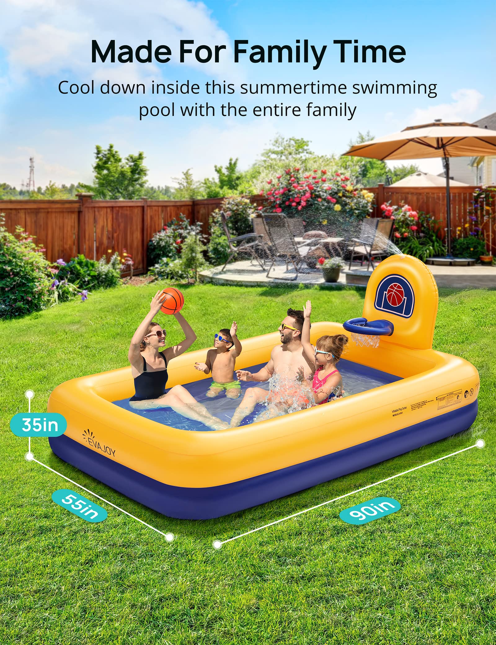 Evajoy Inflatable Kiddie Pool 90x55x3 - Gallery 12