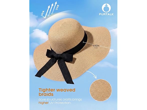 FURTALK Women's Sun Straw Hat, Wide Brim