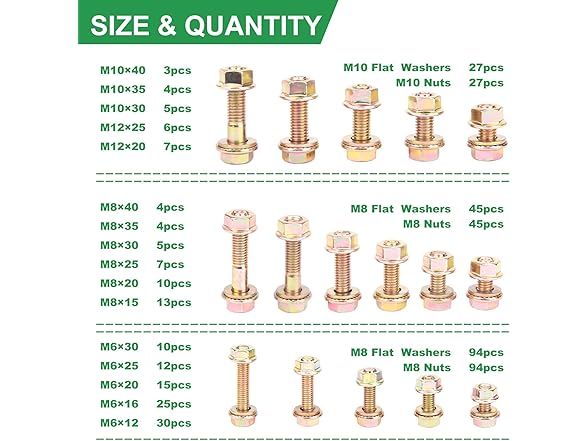 FOLIV 492PCS Flanged M6 M8 M10 Grade 8 Bolts and Nuts Kit