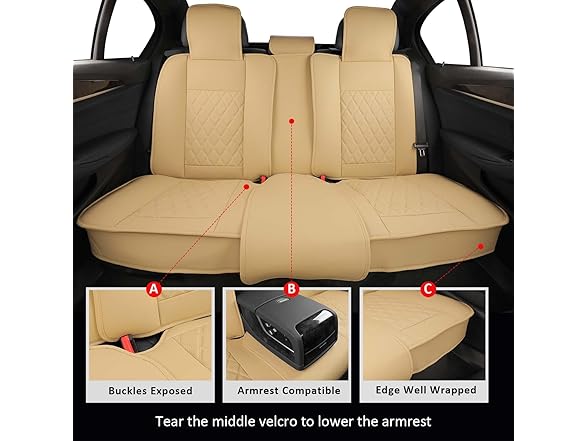 MIROZO Seat Covers Full Set Beige, Leath