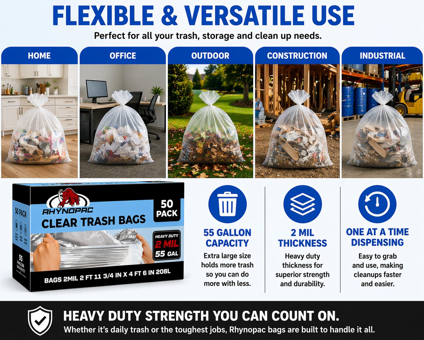 55 Gallon 2 Mil Clear Trash Bags - Gallery 16