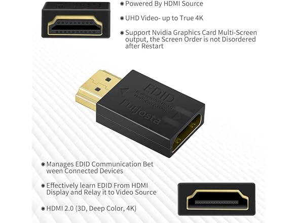 Furjosta HDMI 1920x1080 EDID Emulator Passthrough