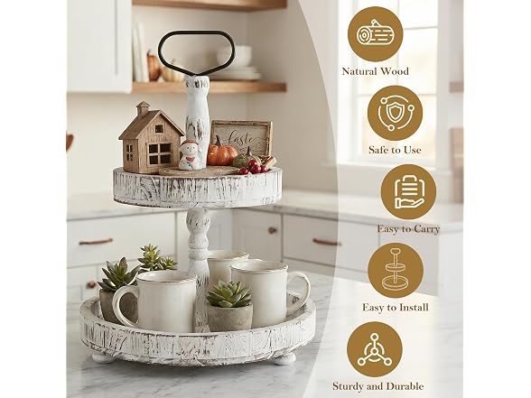 Horse Rustic Wooden 2-Tier Serving Tray
