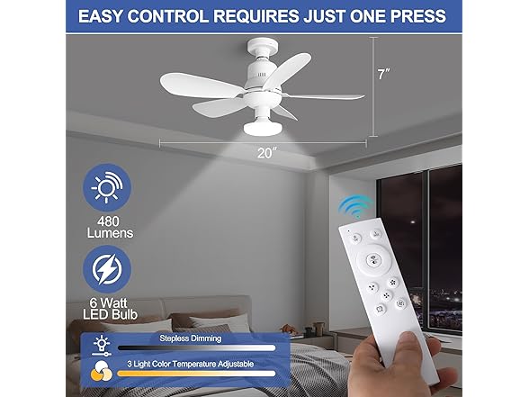 Socket Fan Light w/ Remote, Screw in with Disco Ball