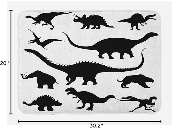 Ambesonne Dinosaur Bath Mat, Various Black