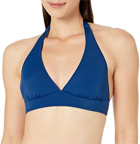 Amazon Essentials Women's Light-Support Tie Halter Bikini Swimsuit Top (Available in Plus Size), Deep Blue, Small