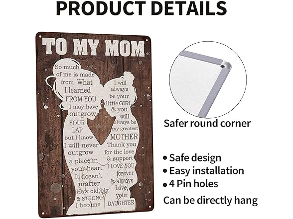 NENAWOS To My Mom Vintage Metal Tin Sign