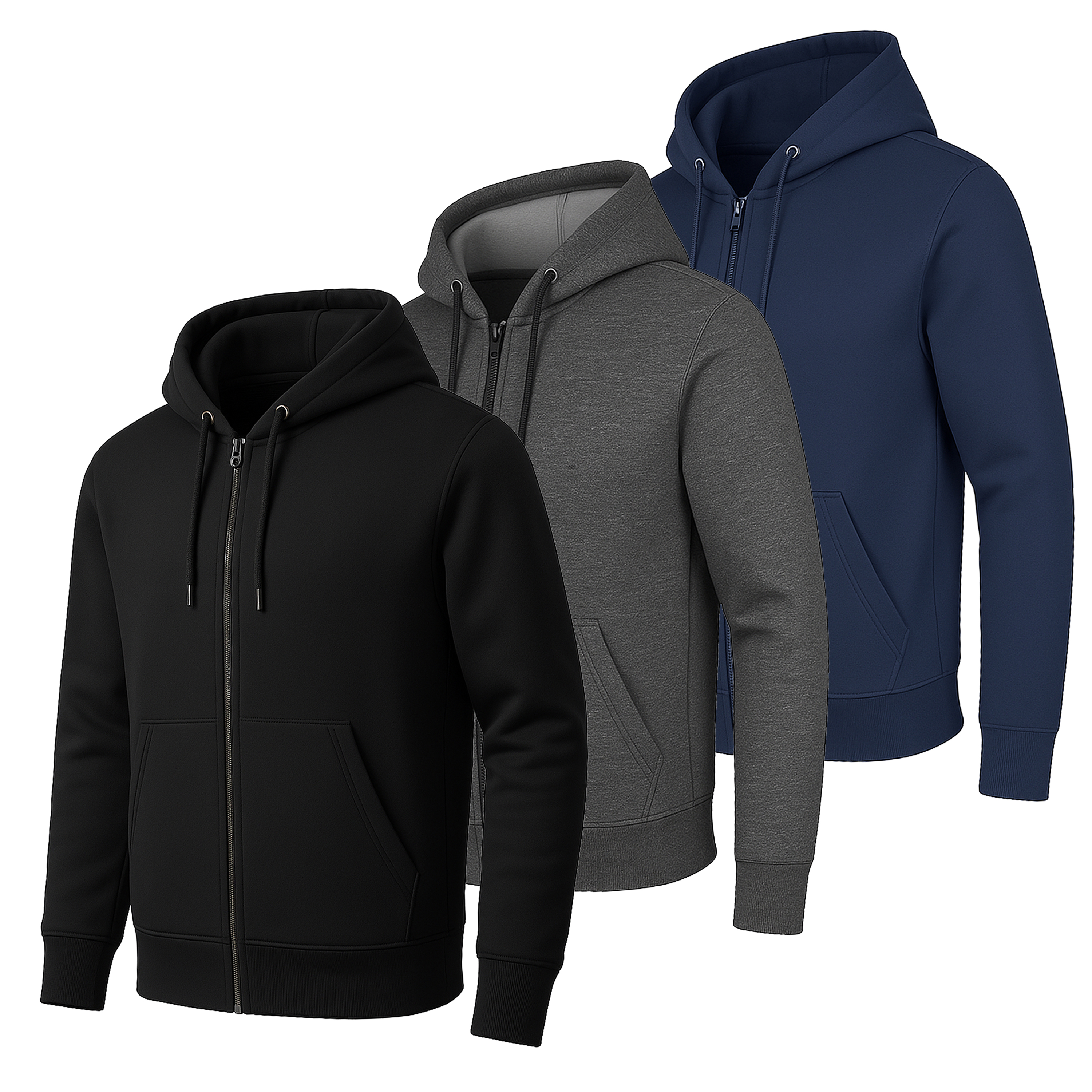 3Pk Mens Heavyweight Fleece-Lined Tech Zip Hoodie - Gallery 13