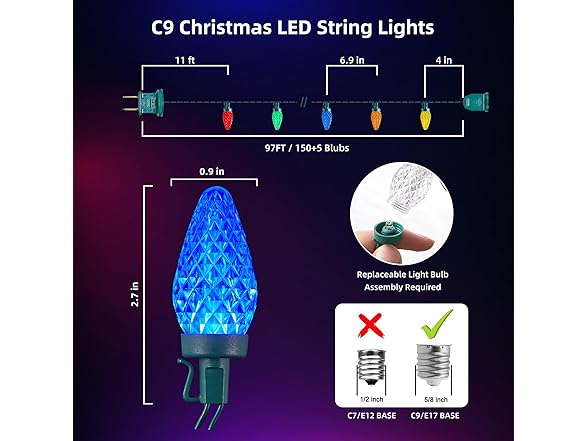 Brightown C9 LED Christmas Lights Outdoor, 97ft 150 LED
