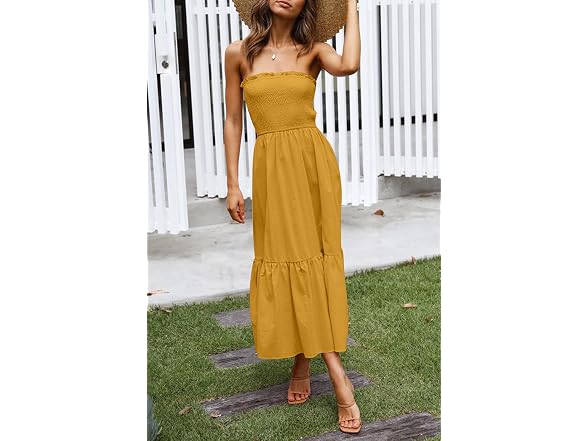Zesica Women (S) Summer Boho Strapless Maxi Ginger