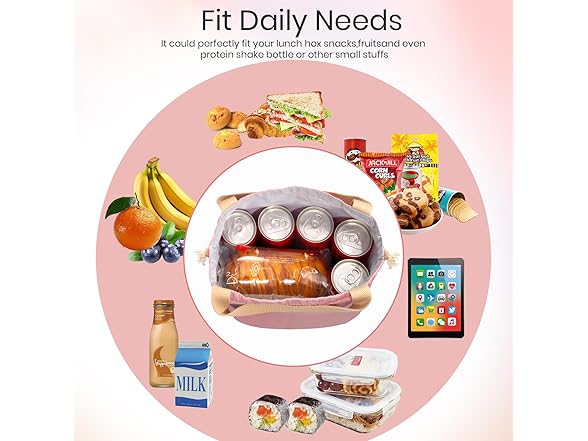 Drawstring Reusable Lunch Bag for Women