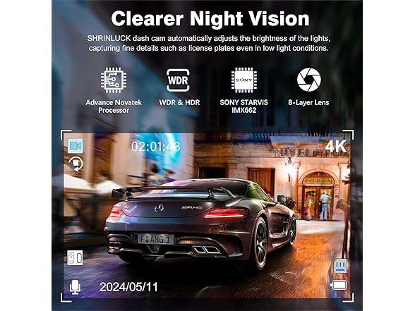 4K+1080P+1080P 5.8GHz WiFi Dash Cam