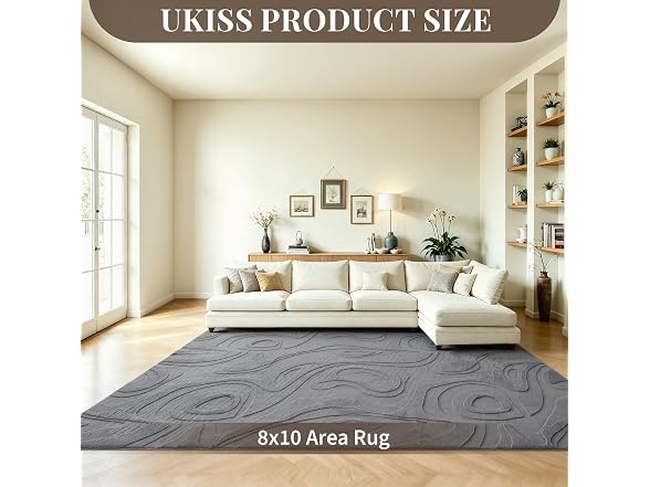 UKISS Grey Embossed Washable Rug 5'x7'