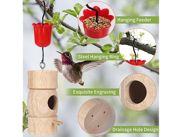 LOTKEY Wooden Hummingbird House 3 Pack