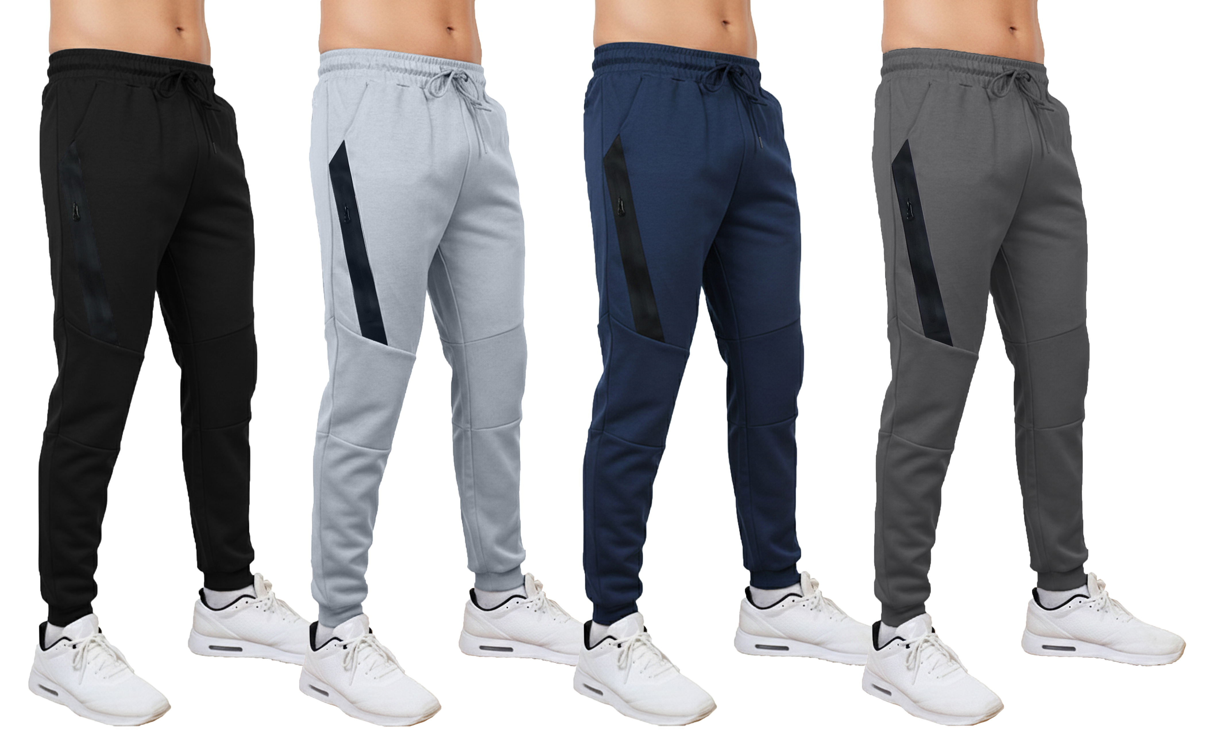 3Pk Asst Mens Tech Joggers w-Stripe Zip Patch - Gallery 12