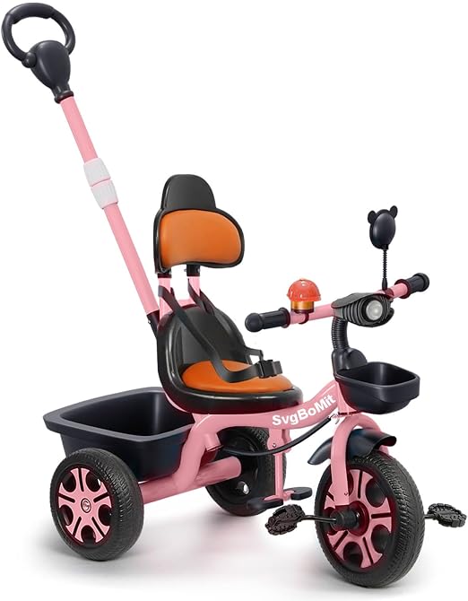Kids Tricycle w/ Push Bar Storage Basket- Choose Color - Gallery 10