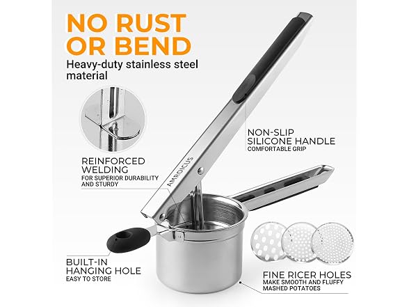 Amroicus Stainless Steel Potato Ricer