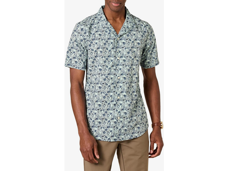 Amazon Essentials Men's Vacation Cotton Resort Shirt, Slim-Fit Short Sleeve, Blue Floral, Small