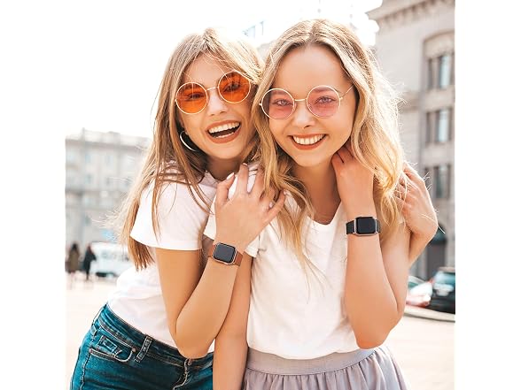 2 PK Leather Strap Band for Apple Watch- Brown/ Rosegold