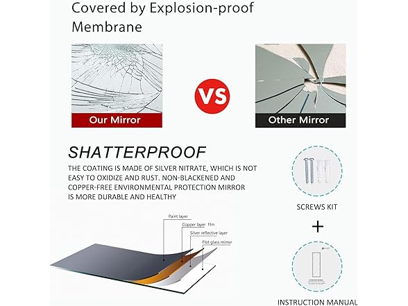 PexFix 65"x22" Floor Mirror, Black