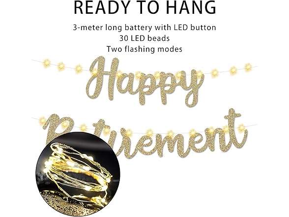 Gold Glitter Happy Retirement Banner
