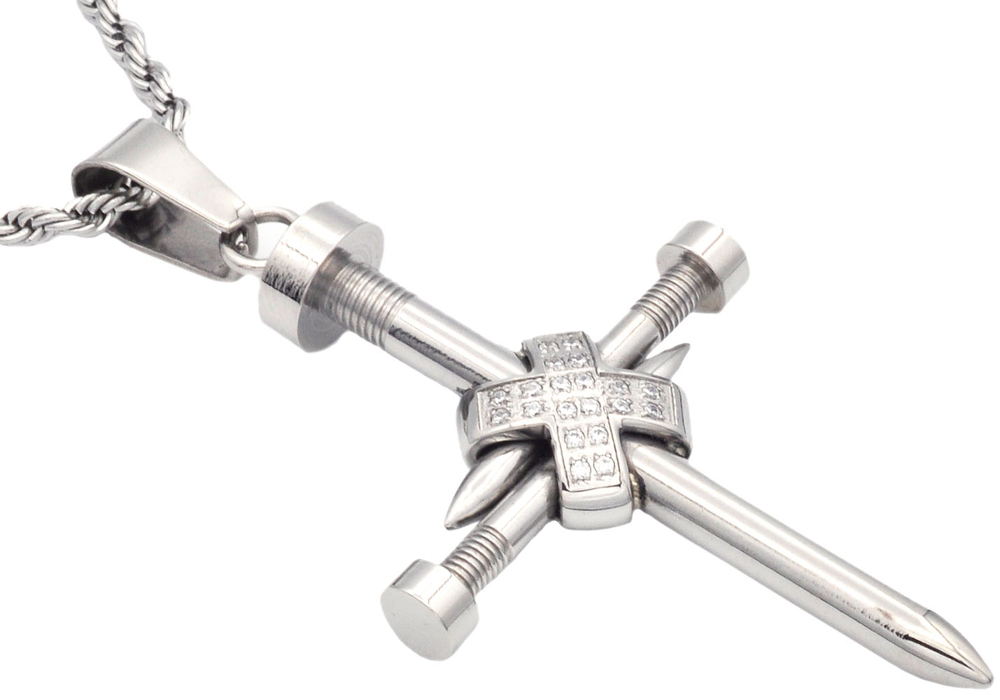 Stainless Steel Nail Cross Necklace - Gallery 4