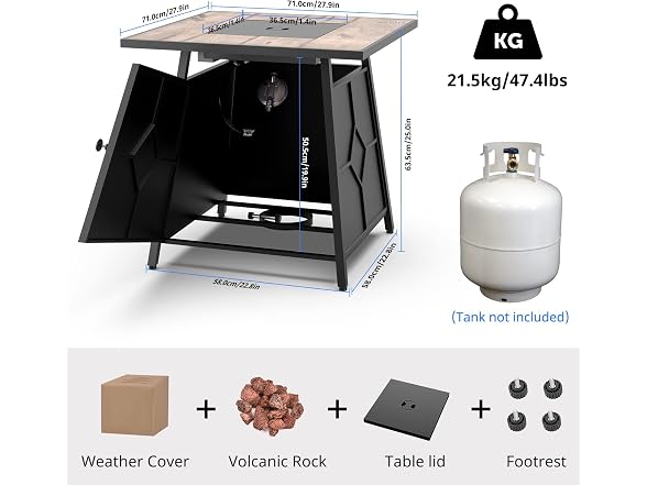 OTSUN 28'' Propane Fire Pit Table for Patio Outdoor