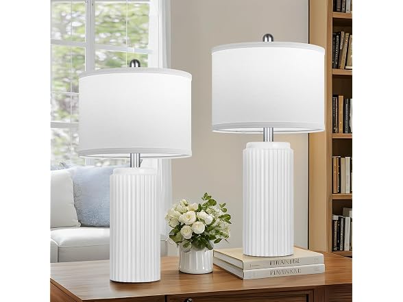 TOBUSA 23.5" White Ceramic Table Lamps Set of 2