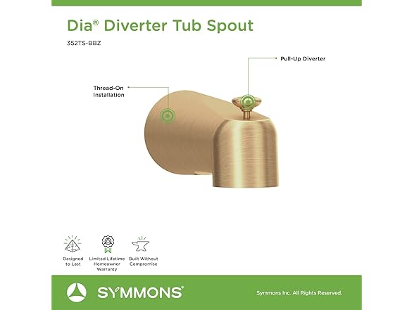 Symmons 352TS-BBZ Dia Diverter Tub Spout Brushed Bronze