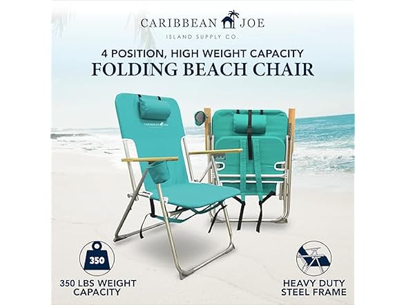 CARIBBEAN JOE Beach Chair, 4 Position (Teal)