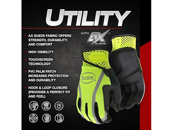 BOSS B52071 High-Vis Utility Synthetic Leather Palm