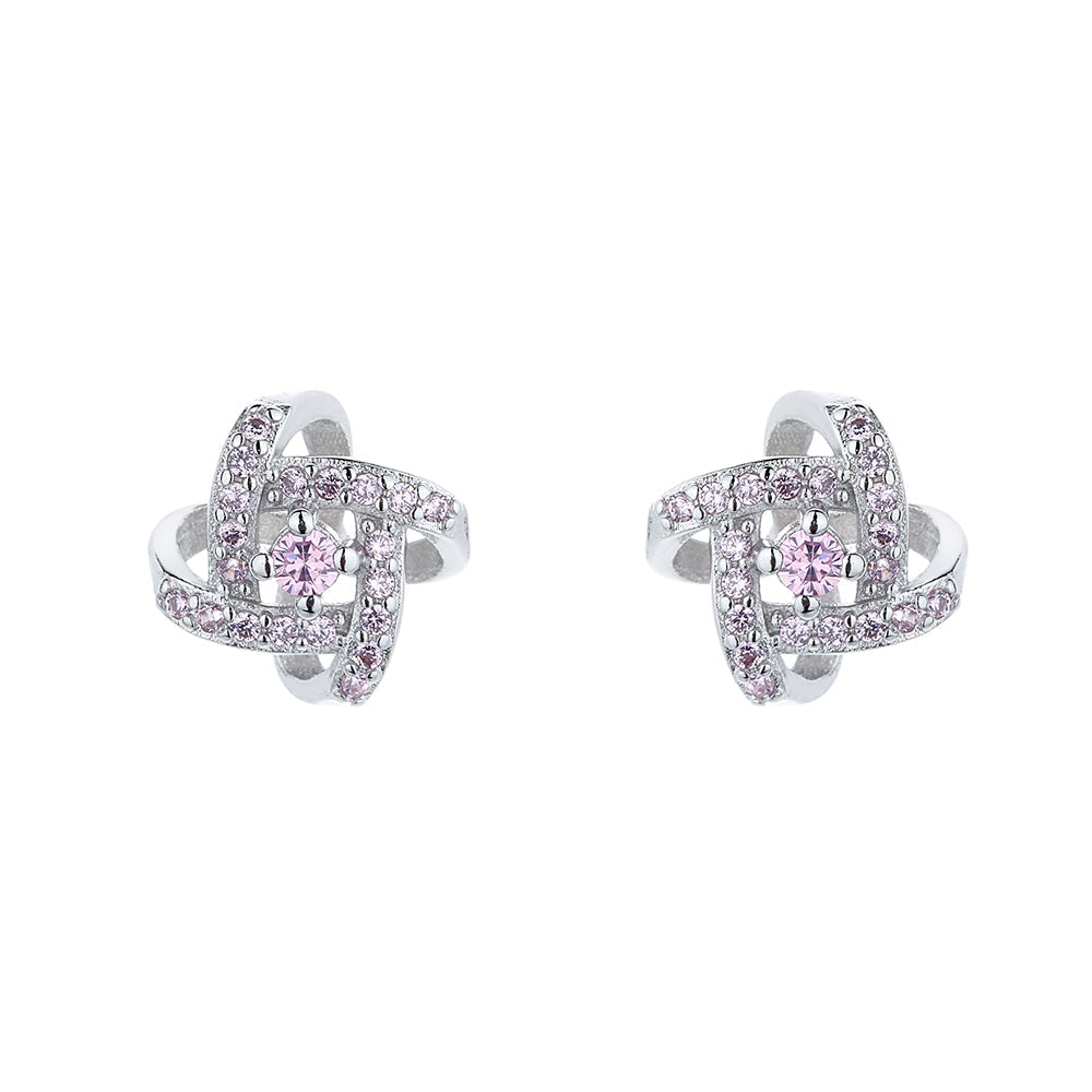 Sterling Silver Pink Knot Stud Earrings - Gallery 3