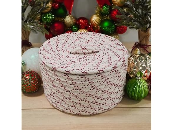 Holiday Wool Lidded Crock Basket - Red