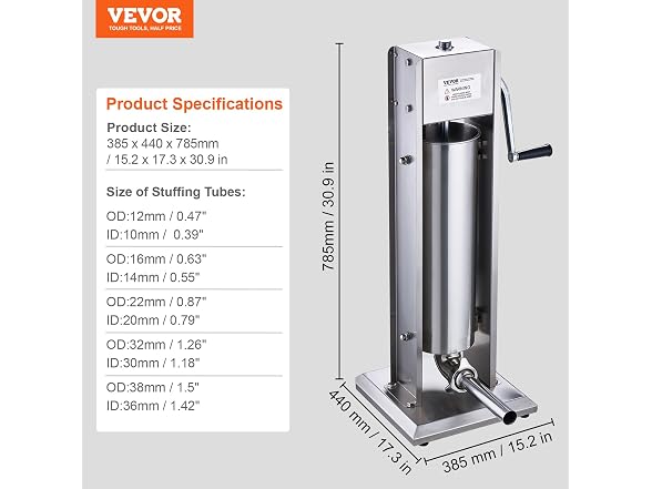 VEVOR Manual Sausage Stuffer, 7 L / 15