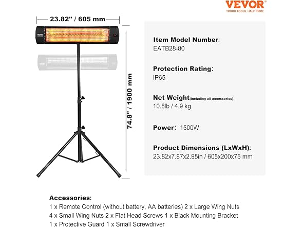 Infrared Heater, 1500W Remote Control Electric