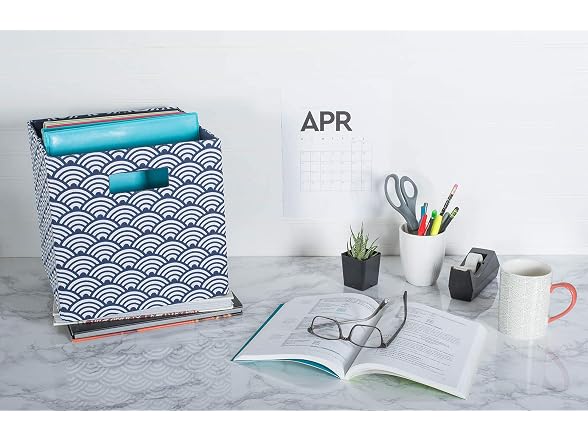 DII Collapsible Hard Sided Bin, Waves, Blue, Large