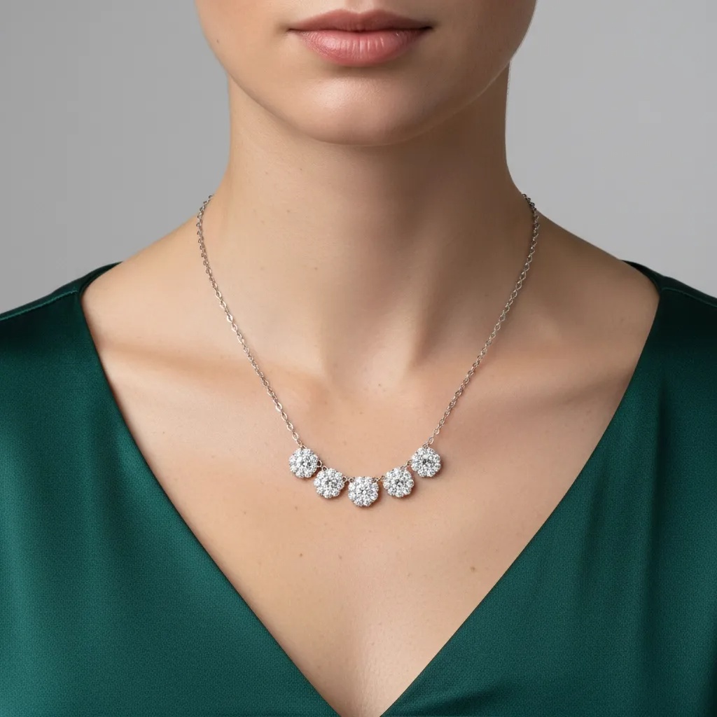 Moissanite Diamond Floral Necklace - Gallery 8