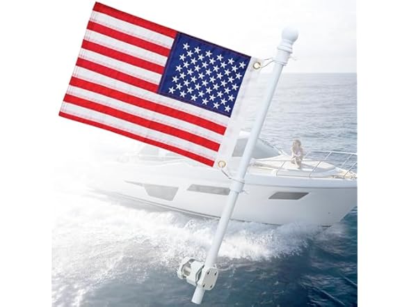 Boat Flag Pole 6FT w/US Flag White