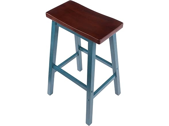 Winsome Satori Saddle Seat 29In Bar Stool Rustic Teal and Walnut
