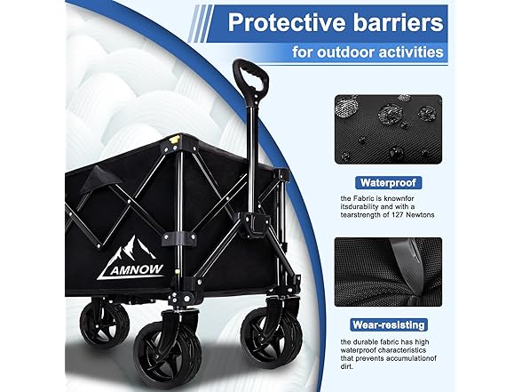 AMNOW Collapsible Wagon Cart with Wheels Foldable