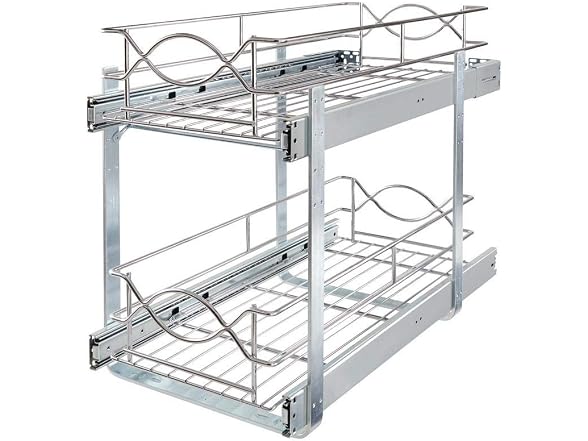  D Double-Tier Wire Pull Out Kitchen and Bath Storage Basket 