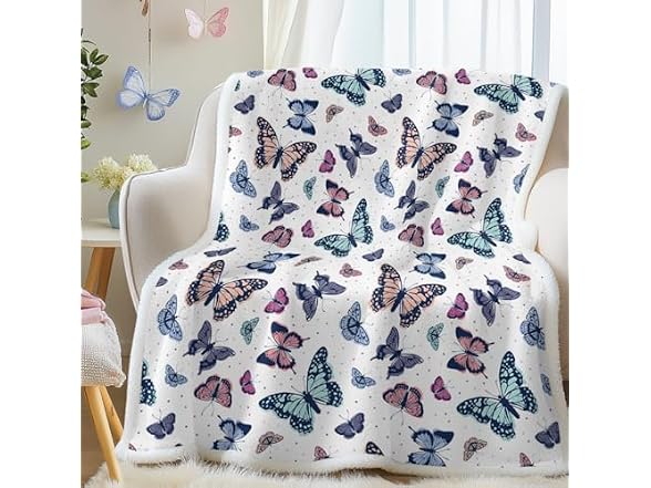 SOULZZZ Colorful Butterfly Blanket Sherpa Throw Bl